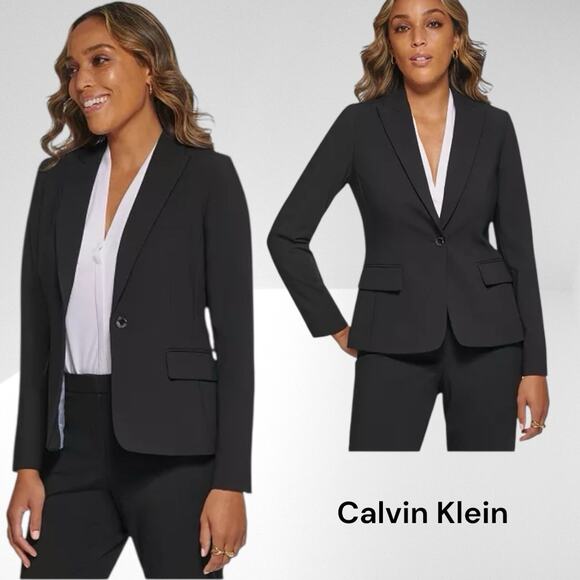 Calvin Klein Women's Black Tailored Blazer Profession Career Work Wear Size 6 - Picture 1 of 12